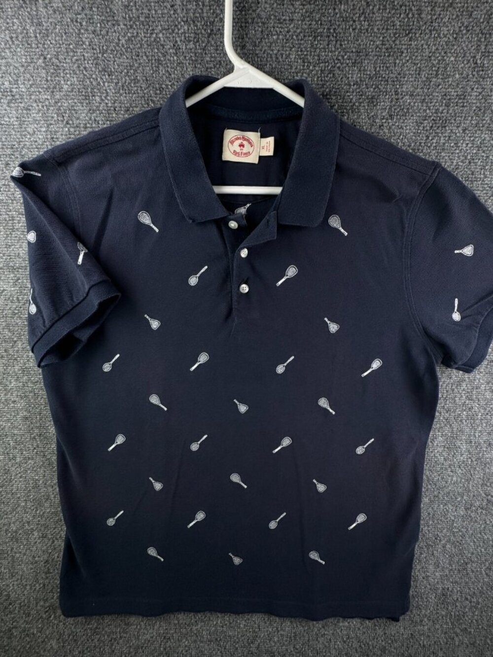 Brooks Brothers Red Fleece Tennis Print Short Sleeve Polo Shirt Blue XL Mesh